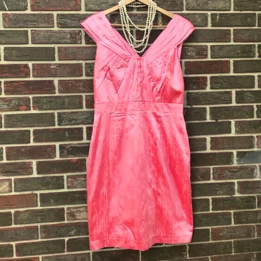 KAY UNGER Pink Dupioni Off Shoulder Cocktail Dress